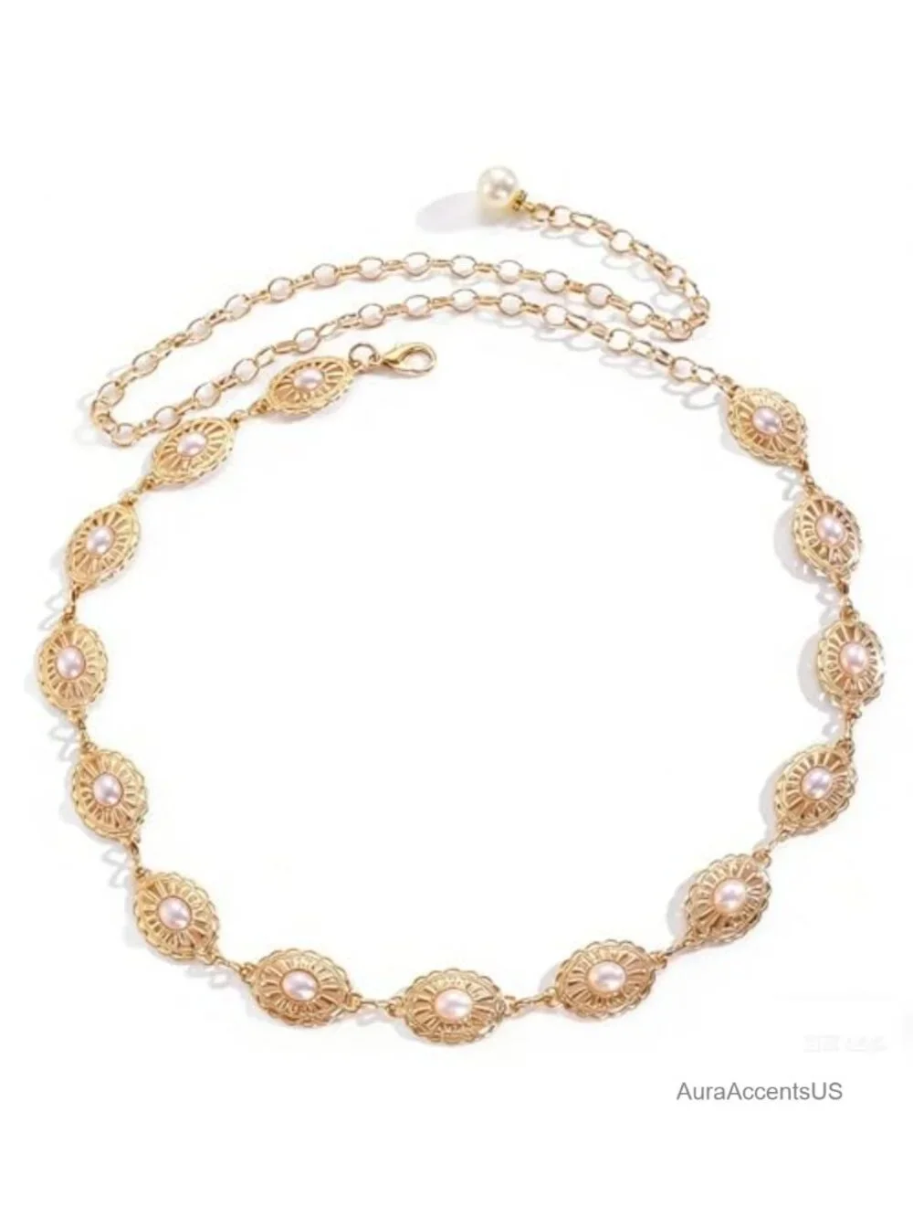 Gold Dangle Belt Metal Pearl Waist Chain Decorative Accessories for Dresses